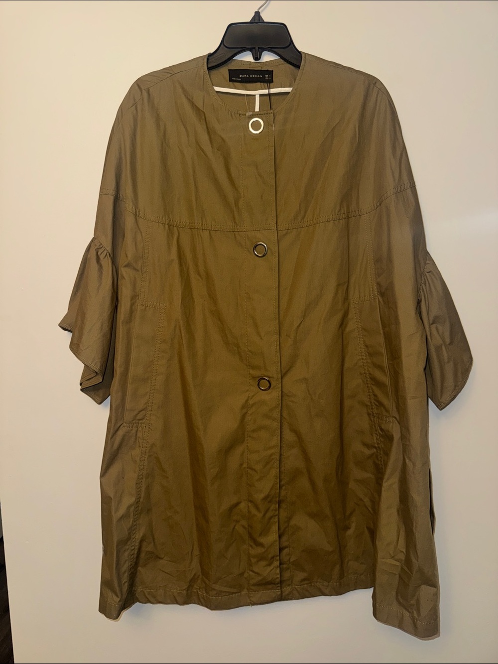Zara Woman Olive Green Button-Front Lightweight Coat